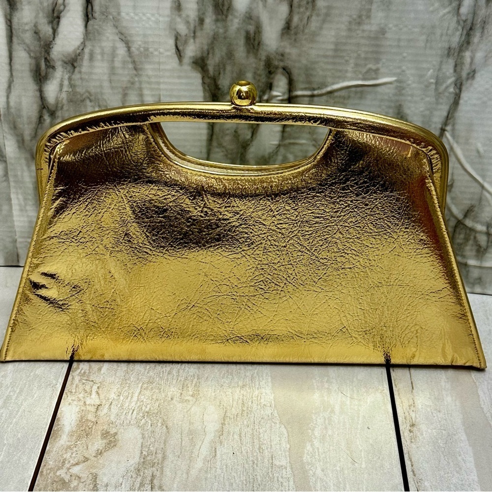 Glamorous Gold Leather Framed Kiss-lock 1940s Evening Party Old Hollywood Style - Picture 2 of 14